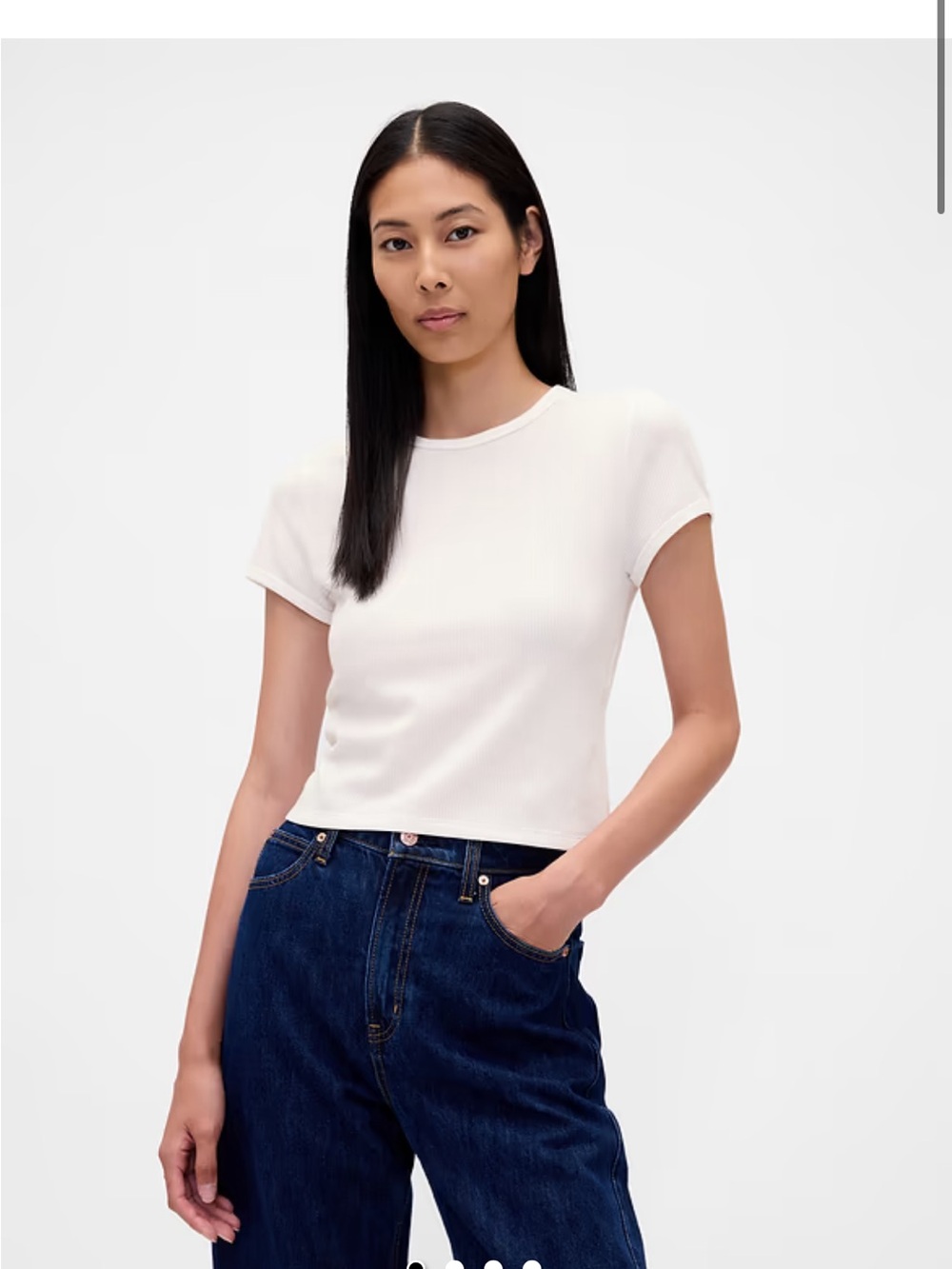 GAP Women's Light White Ribbed Short Sleeve Tee - Picture 3 of 3